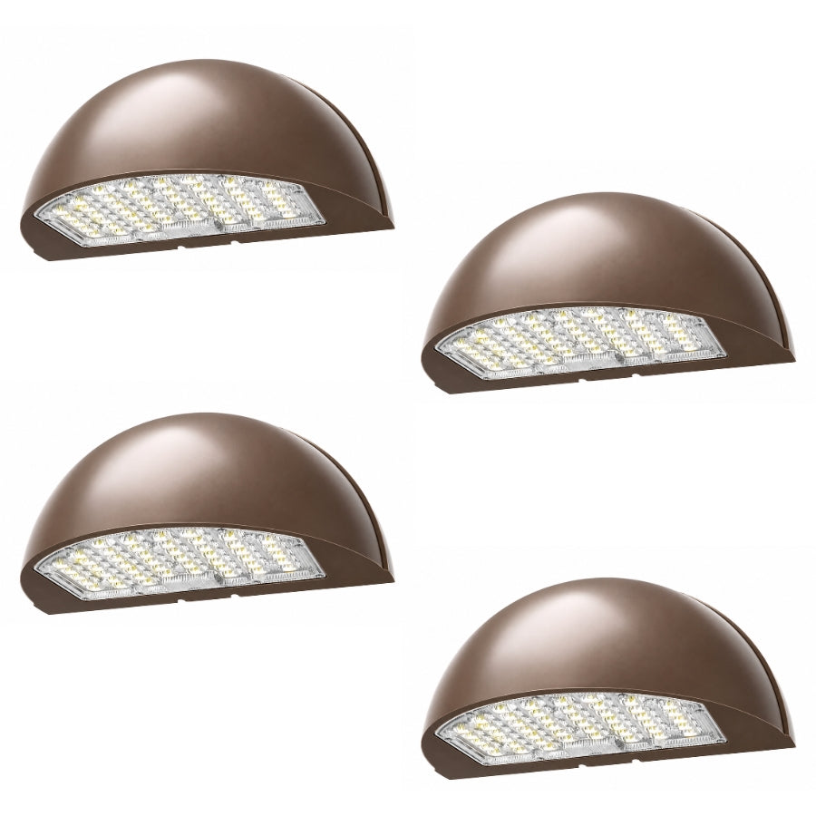 LED Half Moon Wall Pack Light, 3-Wattage Selectable (48W/64W/80W), Up to 10,800 Lumens, 3000K/4000K/5000K CCT Selectable, Up to 300W Metal Halide Equivalent, Built-In Dusk-to-Dawn Photocell, 120-347V, 5-Year Warranty