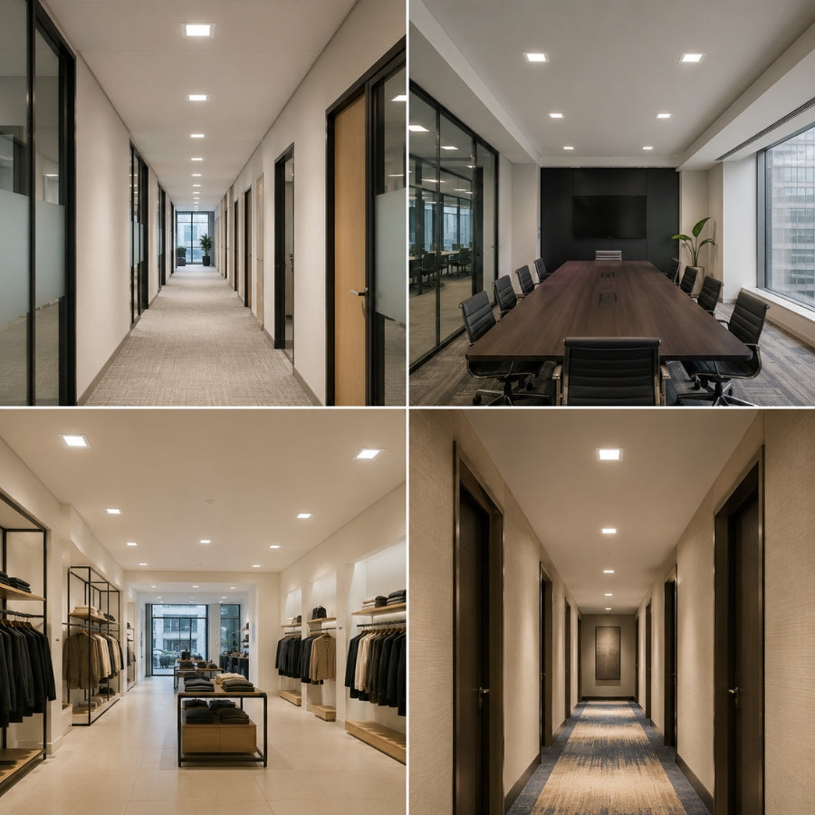 4-Inch Slim Square LED Recessed Downlight, 720 Lumens, 5CCT Selectable 2700K/3000K/3500K/4000K/5000K, Canless IC-Rated Ceiling Light with Junction Box, 9W TRIAC Dimmable Ultra-Thin Wafer Design, 18-27W MH/HPS Equivalent, 120V, 90+ CRI, 5-Year Warranty