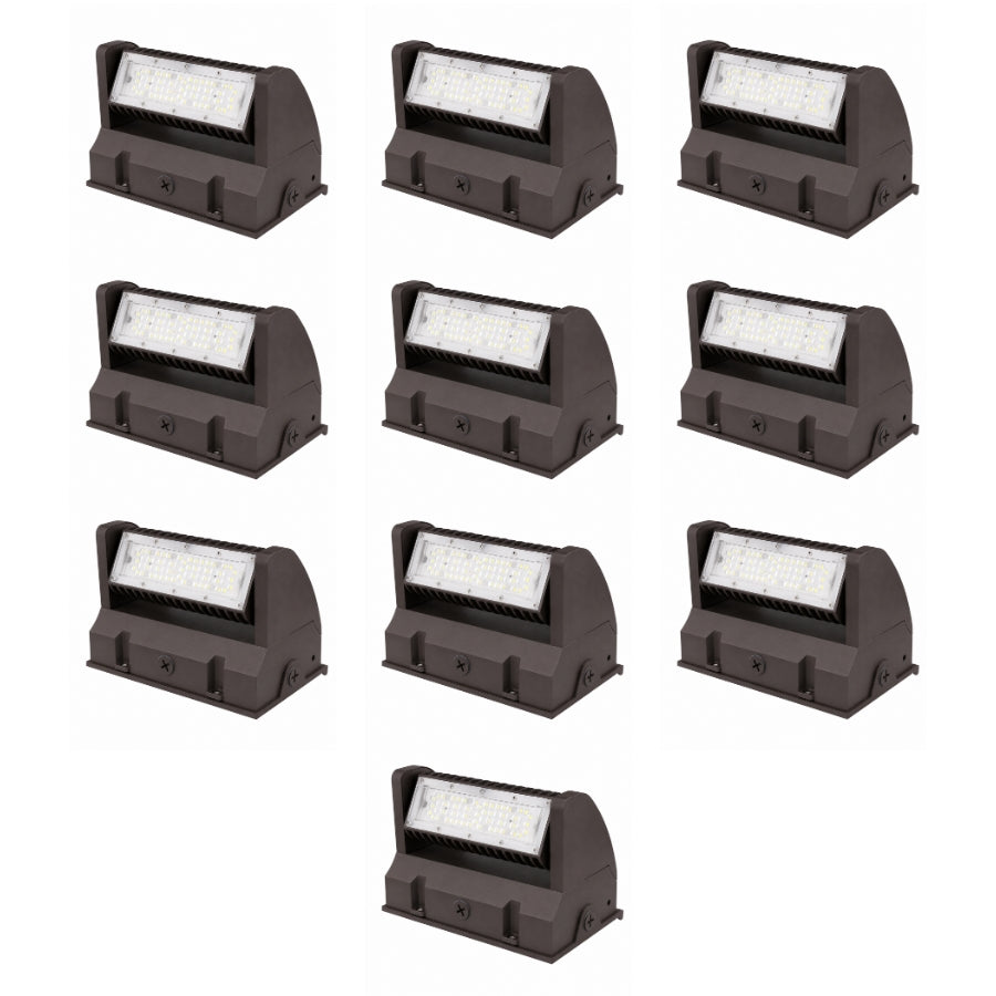 40W Rotatable LED Wall Pack Light, 5,400 Lumens, 200W Metal Halide Equivalent, 350° Adjustable Optics, 120-277V, DLC Premium, 5-Year Warranty