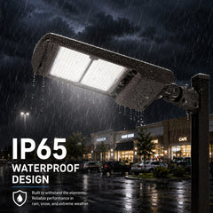 200W/240W/300W Selectable LED Parking Lot Light, Up to 45,000 Lumens, 3000K/4000K/5000K CCT Selectable, Type III Distribution, 120-277V, 1,000W Metal Halide Equivalent, 0-10V Dimmable, IP65 Waterproof, Bronze Housing, UL & DLC Certified, 5-Year Warranty