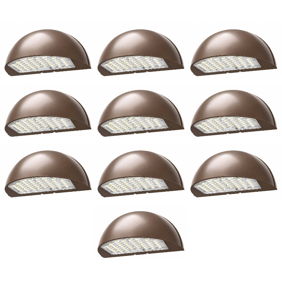 LED Half Moon Wall Pack Light, 3-Wattage Selectable (48W/64W/80W), Up to 10,800 Lumens, 3000K/4000K/5000K CCT Selectable, Up to 300W Metal Halide Equivalent, Built-In Dusk-to-Dawn Photocell, 120-347V, 5-Year Warranty