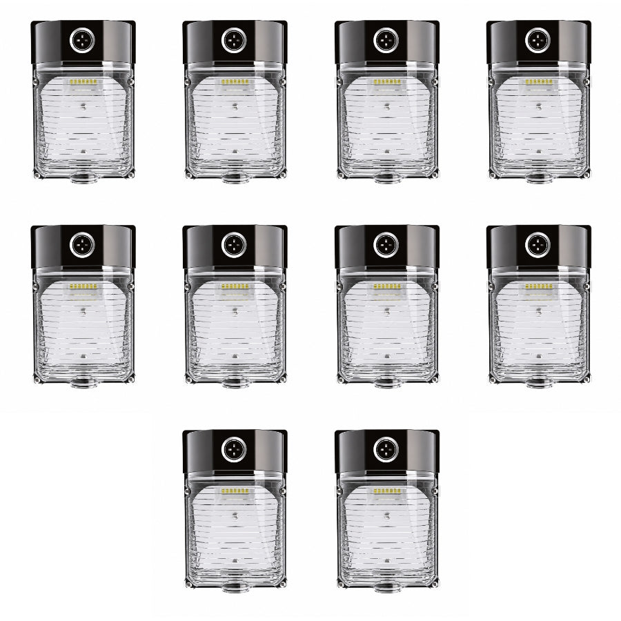 26W LED Mini Wall Pack Light, 3,588 Lumens, 90W Metal Halide Equivalent, 3000K/4000K/5000K CCT Selectable, Built-In Dusk-to-Dawn Photocell, 120-277V, DLC Premium, 5-Year Warranty