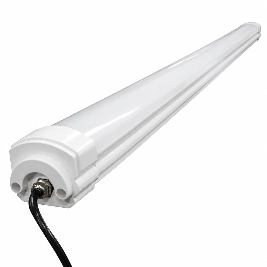 40W 4FT LED Tri-Proof Light, 5,200 Lumens, 130 LM/W, 3000K/4000K/5000K Selectable, 100-277V AC, 110° Beam Angle, IP65 Waterproof, IK10 Impact Resistant, ETL/cETL & DLC Listed, Linkable Up to 10 Fixtures, Wall/Ceiling Mount, 5-Year Warranty