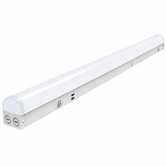 24W/32W/40W 4FT LED Linear Strip Light, Emergency Battery Backup, Up to 5,200 Lumens, 130 LM/W, 3500K/4000K/5000K, 120-277V, 130° Beam, 0-10V Dimmable, Linkable, ETL/cETL & DLC Listed, Surface/Hanging Mount